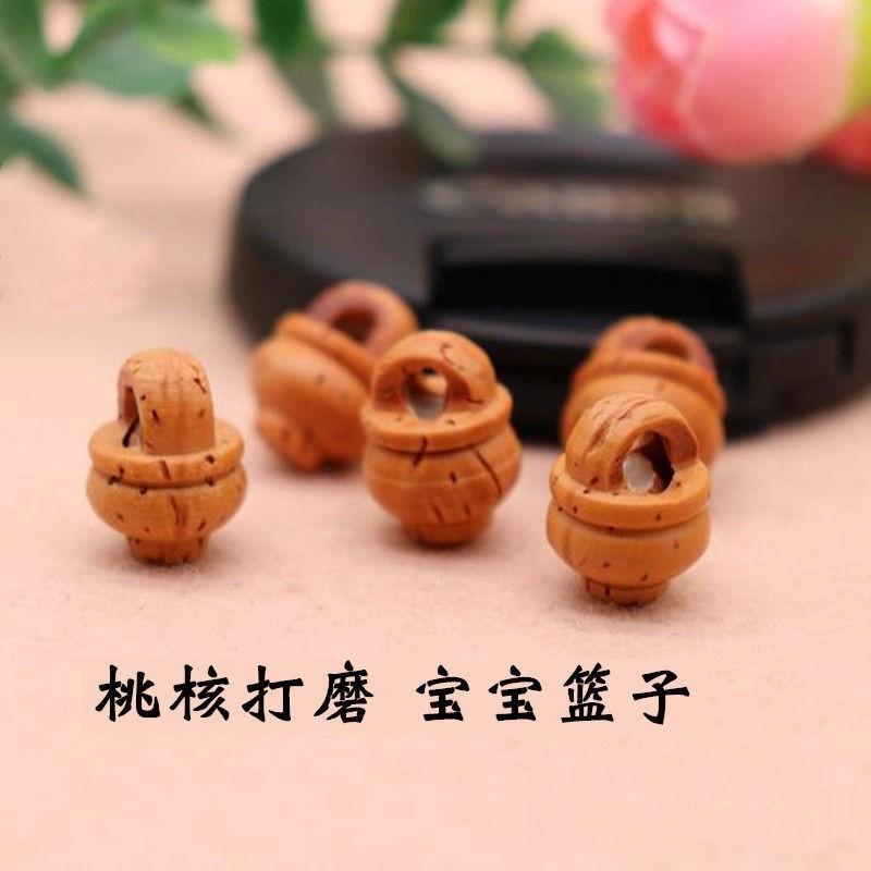 桃核雕刻桃蓝纯手工核雕单颗桃框桃核篮子红绳核筐吊坠小挂件
