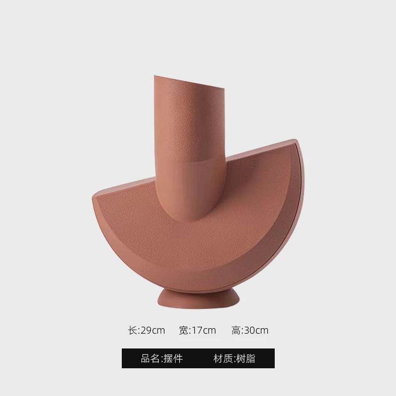 现代极简砖红色抽象几何软装首饰架摆件家居样板房树脂饰品摆设