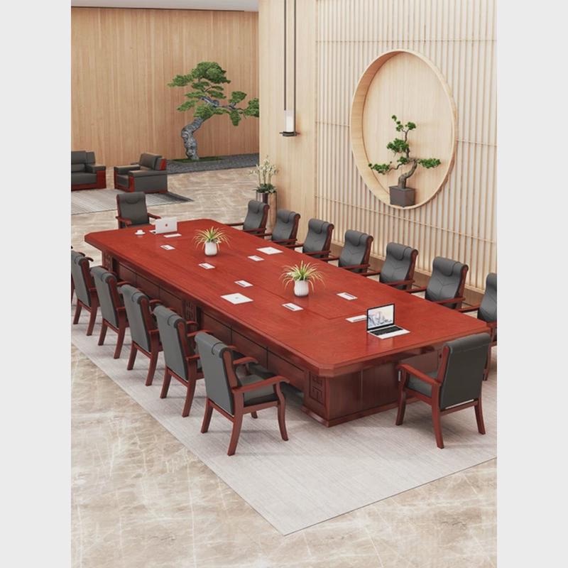 大型会议桌简约多人开会桌办公桌烤漆培训桌椅实木皮现代长方形桌