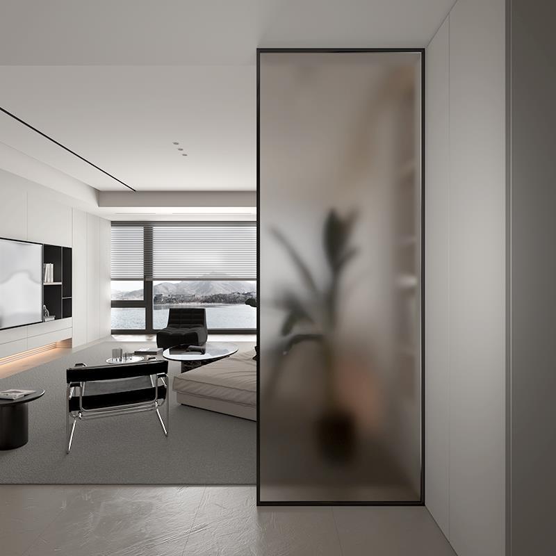 客厅茶色白灰油砂房间磨砂卫生间玄关屏风墙钢化玻璃隔断半墙入户