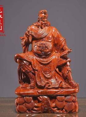 花梨木雕看书关公摆件夜读春秋关羽像家居客厅公司玄关装饰工艺品