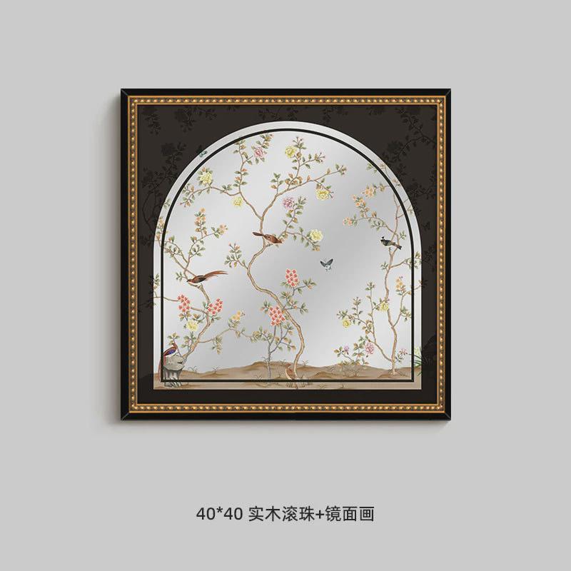 新中式花鸟桌面装饰画高级感卧室梳妆台摆画餐厅电视柜镜子镜面画
