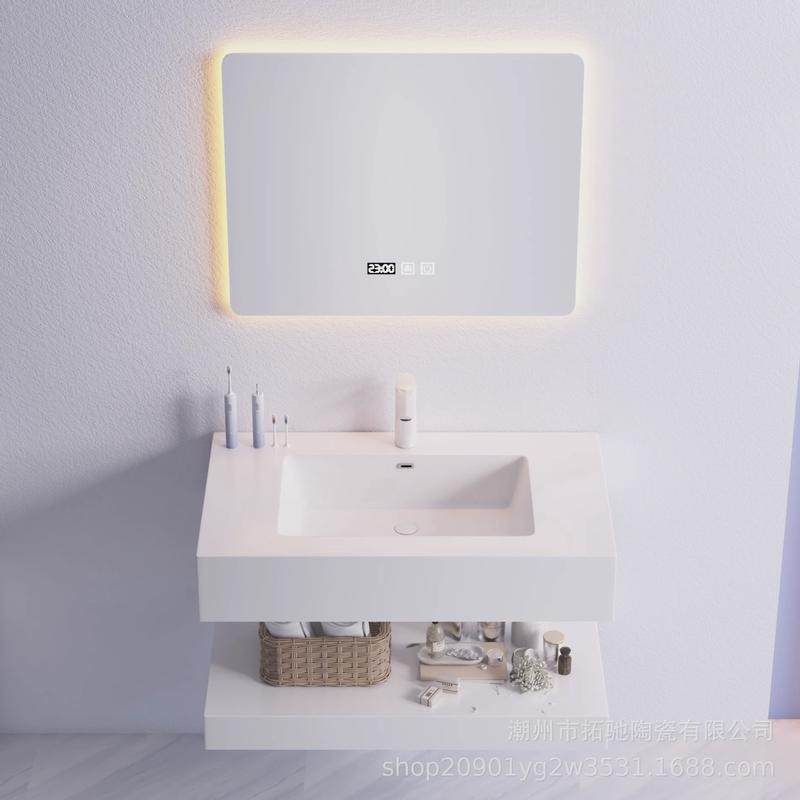 双层洗漱台板一体台盆浴室柜组合洗手台现代简约洗手岩无缝陶瓷盆,家装主材,浴室柜组合,淘宝优惠券,粉丝福利购,淘宝优惠卷