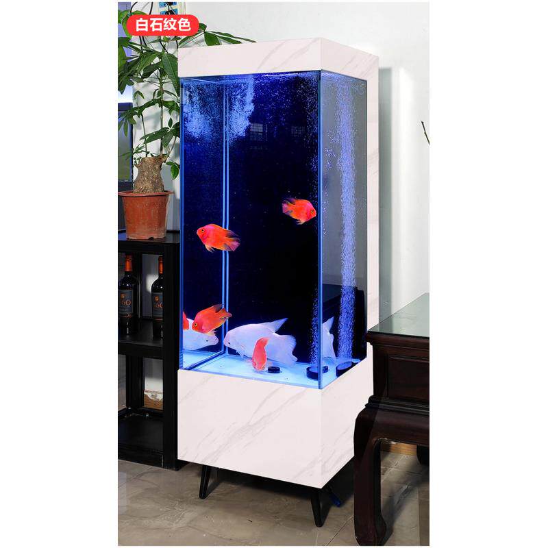 新款一体成型方形鱼缸客厅立式电视柜旁水族箱生态玻璃懒人金鱼缸