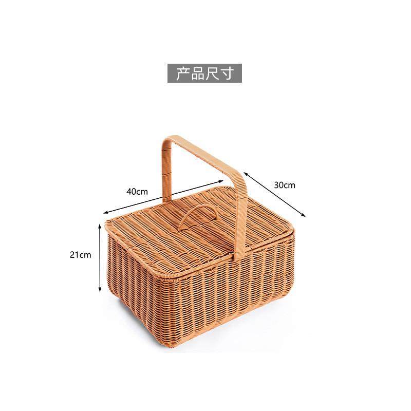 仿藤塑料编织提手方形野餐篮PP仿藤篮购物篮菜篮采摘果篮子果蔬篮