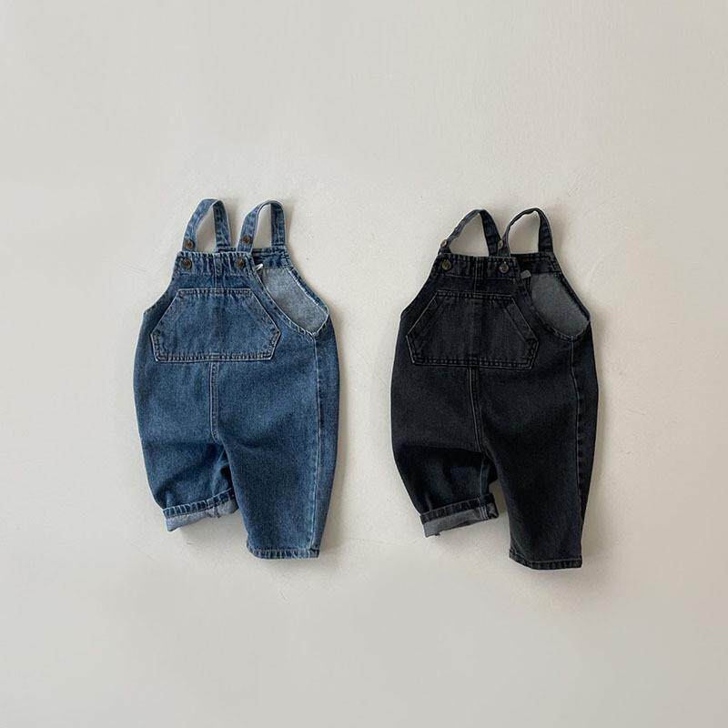 ins儿童春秋新品水洗棉柔软牛仔背带裤0-3岁宝宝长裤外出服
