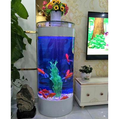 鱼缸半圆形水族箱圆柱形玻璃缸家用客厅吧台金鱼缸1米可订超白缸