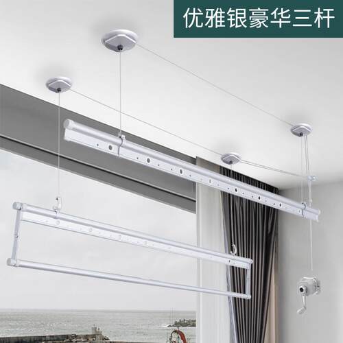 热销dtp9批发包安装手摇晾衣架升降阳台双杆晾衣杆顶装手动家用室