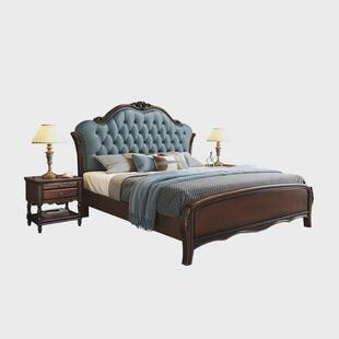 美式全实木床现代简约软包床1.8米软靠主卧双人床气压储物橡木床