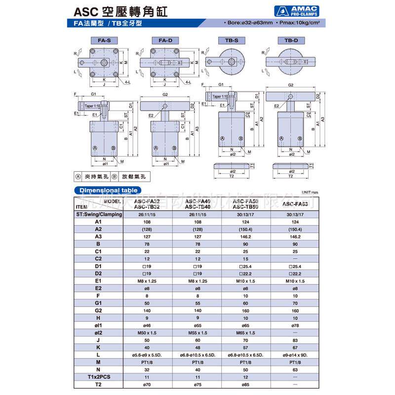 空压转角缸-全牙型台湾镒联气动旋转式夹紧器工装夹具