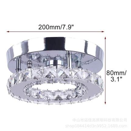 LED方形水晶过道灯吸顶灯简约圆形走廊灯玄关灯阳台入户灯具