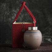 锡盖螺纹鎏金茶叶罐日式 粗陶大小号密封储物罐茶仓logo