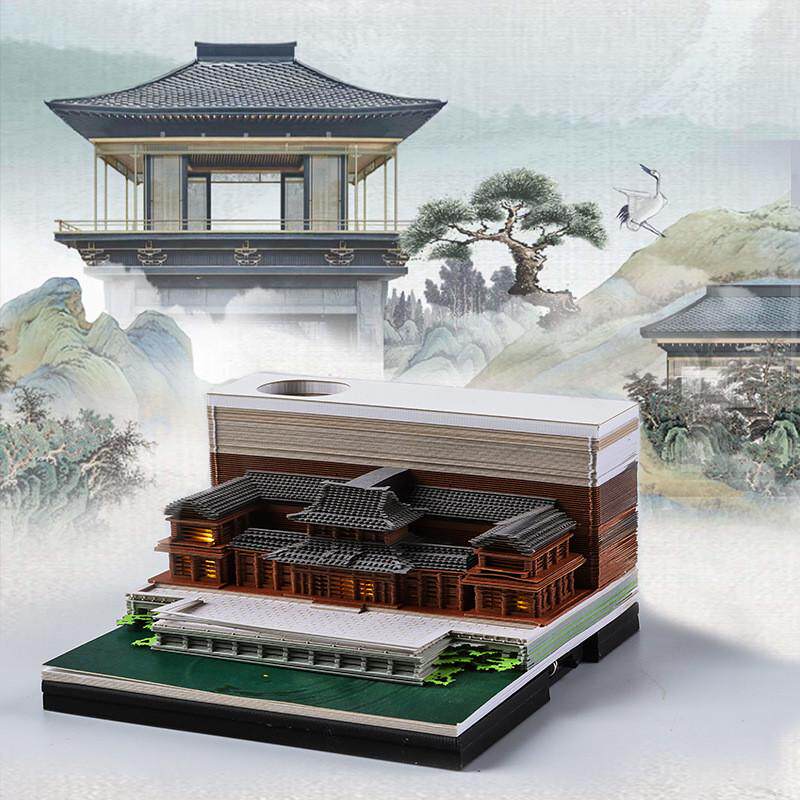 古风建筑模型3d立体纸雕手撕便签led夜灯小摆件国潮文创礼品批发