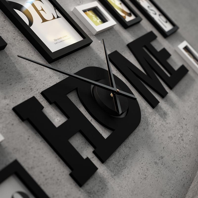 高分子7394北欧客厅沙发照片墙home大钟表组合相片真钟表可换相框