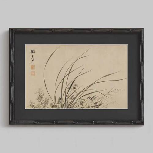 墨竹幽兰》法式复古中国风客厅装饰画东方禅意新中式卧室书房挂画
