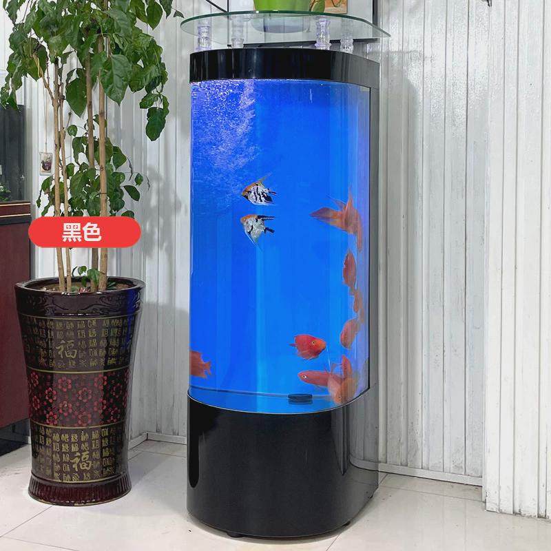 欧式轻奢半圆鱼缸客厅中型家用半圆形落地玻璃生态水族箱免换水