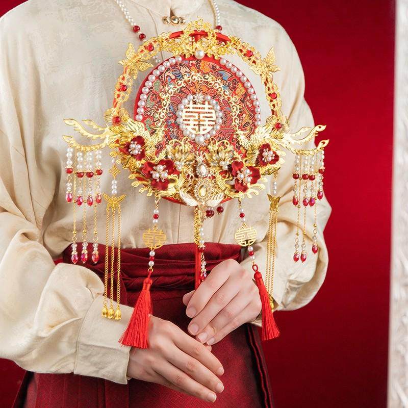 团扇结婚新娘diy材料包手工新娘中式婚礼出嫁重工高级红色喜扇,家居饰品,工艺扇/团扇/喜扇/折扇,淘宝优惠券,粉丝福利购,淘宝优惠卷