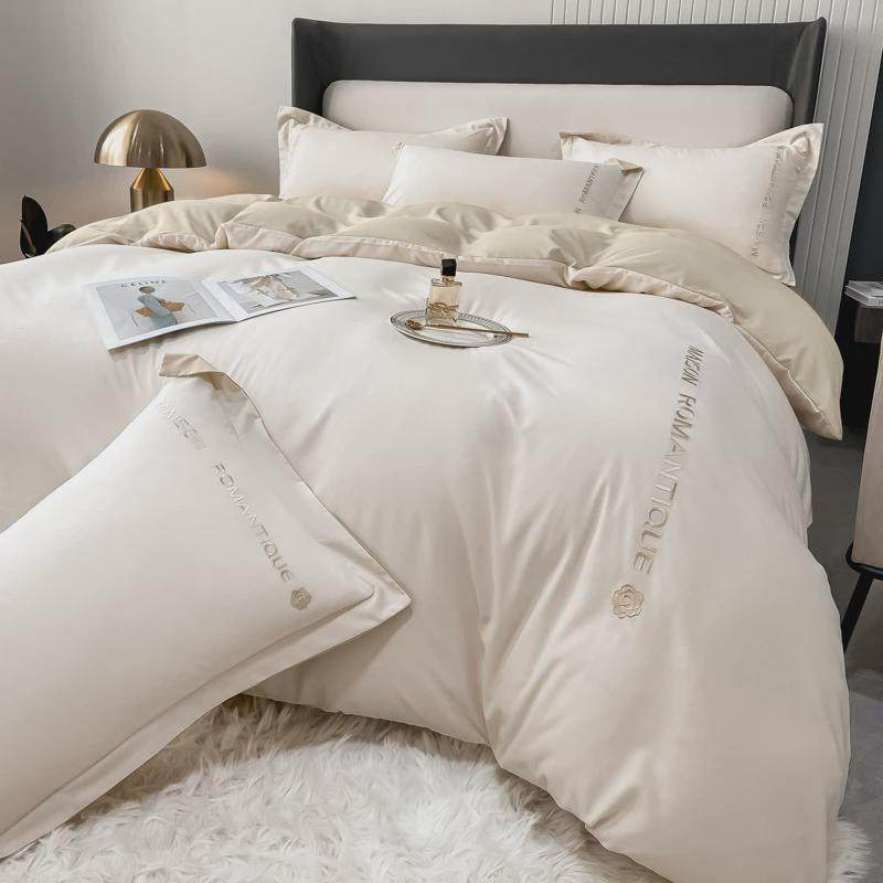 轻奢北欧水洗棉四件套简约风刺绣磨毛宿舍三件套床单被套床笠批发