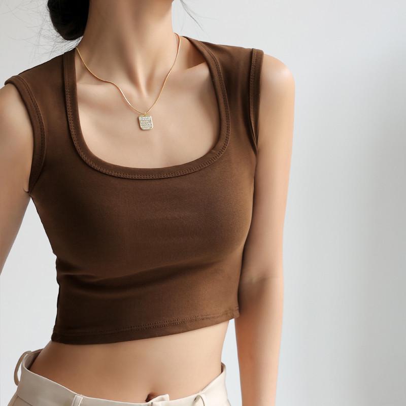 针织纯棉宽肩带遮副乳打底吊带背心女夏内搭无袖外穿修身辣妹上衣