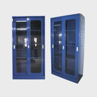 办公文件柜玻璃门落地文件钢制蓝色办公储物柜储存柜平移式文件柜
