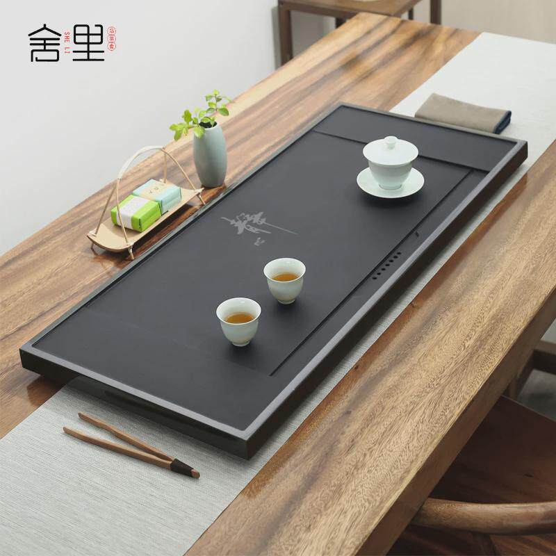 KI9S天然整块黑乌金石茶盘家用办公功夫茶海排水式小茶台托盘茶具