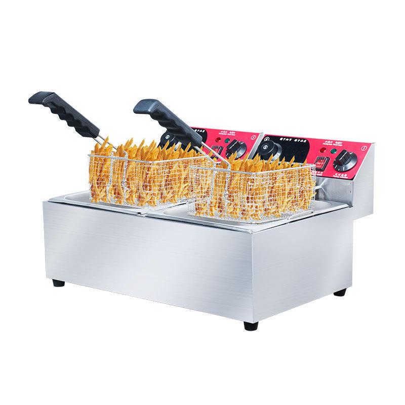 中连商用台式双缸双筛定时电炸炉炸鸡腿鸡翅薯条加厚双缸筛电炸炉