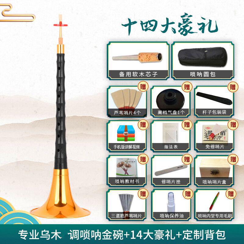 宏艺凤鸣专业镜面堂乌木唢呐d调精品调唢呐乐器全套专业演d初学者