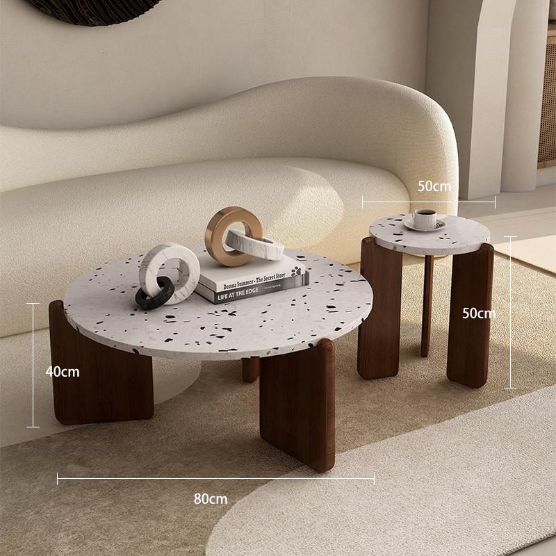 茶几圆形客厅家用网红现代简约日式简易诧寂风岩板轻奢水磨石茶桌