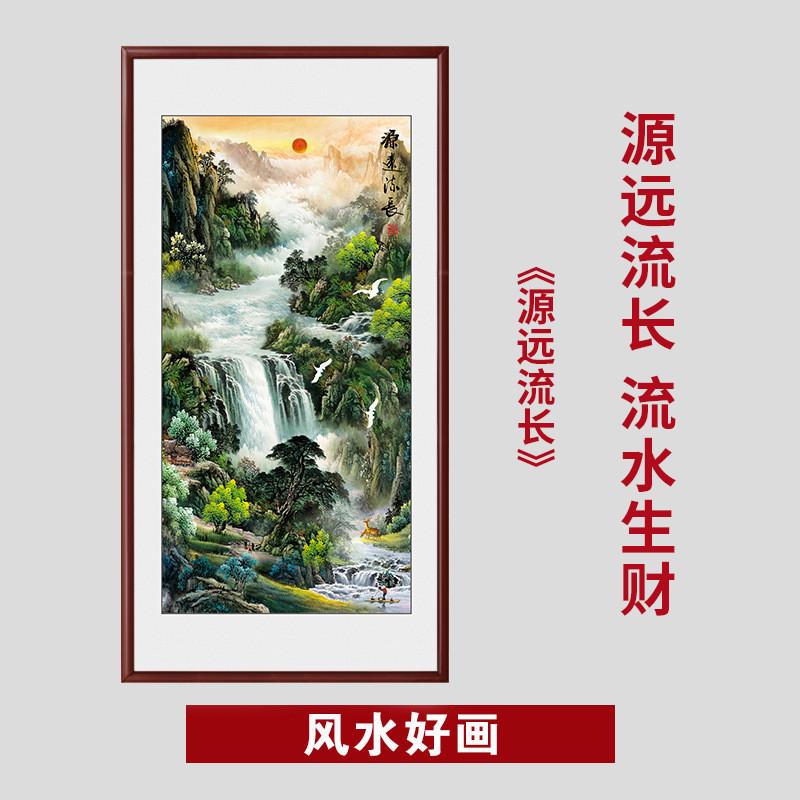 聚宝盆山水画挂画进门玄关画竖版八方来财装饰走廊过道壁画办公室