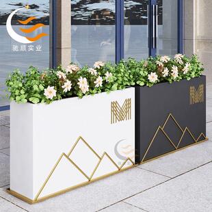 玻璃钢花箱商场酒店线条方形花盆户外步行街创意条纹美陈铁艺花钵