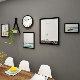 现代装 风格 饰画钟表ins北欧挂画实木画框组合餐厅壁挂置物架饰品