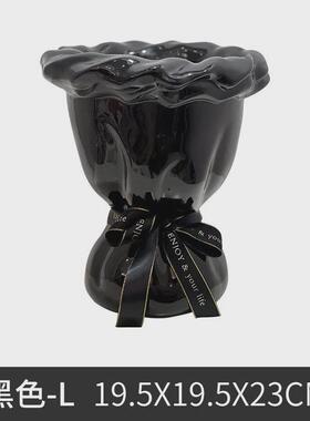 奶油色陶瓷花瓶创意花束插花器家居客厅装饰摆件ins高颜值花瓶