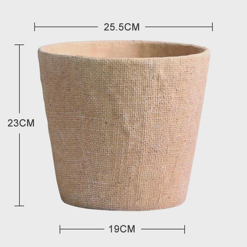 日式仿编织水泥花盆大落地创意麻袋纹理垂丝茉莉套盆大号绿植盆栽
