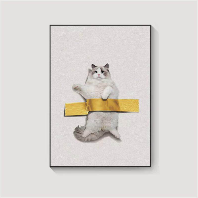 北欧客厅猫咪装饰画趣味宠物蓝猫玄关画挂画动物餐厅墙面可爱宠物