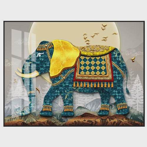 吉祥大象横版电表箱遮挡挂画液压装饰画免打孔餐厅家用笔画
