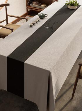 71tx新中式可禅意茶桌专用布风防水桌布茶席棉麻纯色会议台布