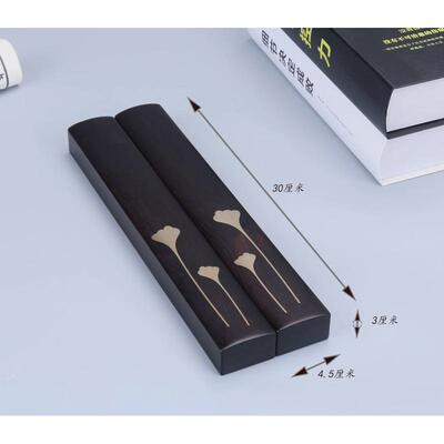 毛笔书法镇纸实木文房四宝檀木镶铜荷叶镇尺用品绘画国画宣纸压条