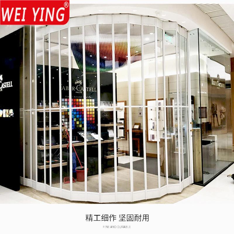 厂店铺铝合金弧形无轨水晶pvc水晶门透明隔断汽车美容折叠门商场