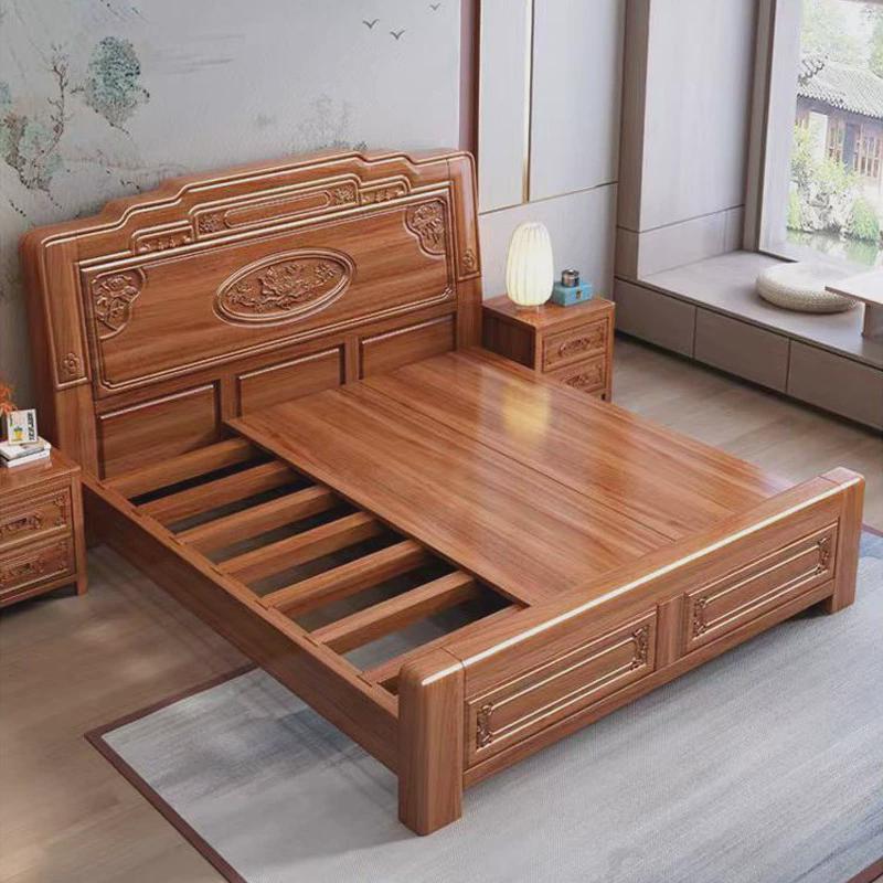 金花梨木实木大床家用主卧床中式1.8米双人床雕花明清仿古床1.5米