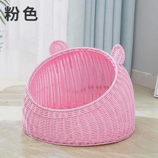 仿藤可水洗四季 手工藤编猫窝 通用半封闭式 猫咪宠物窝透气猫窝夏季