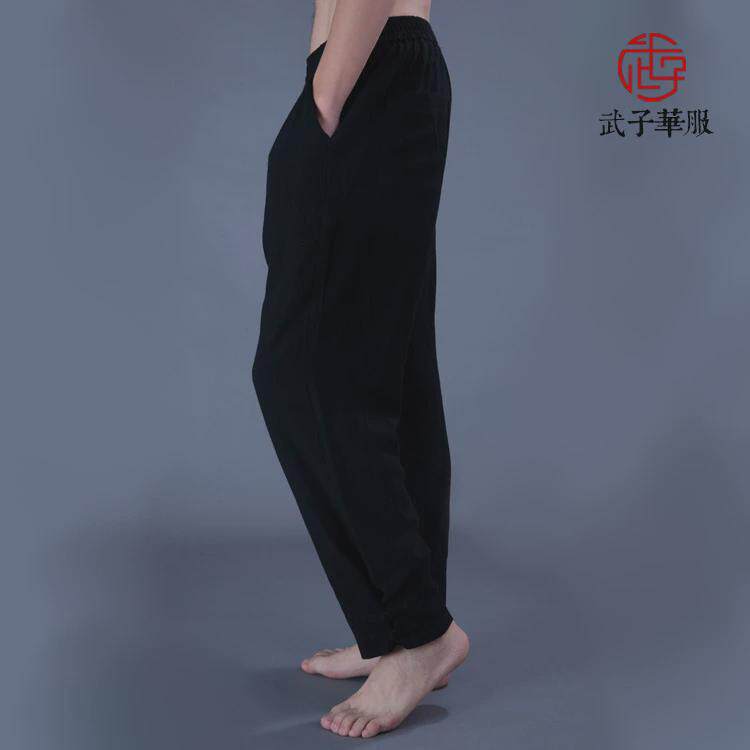 男女亚麻太极功夫太极裤棉麻宽松裤晨练裤武术练功裤束脚盘扣裤
