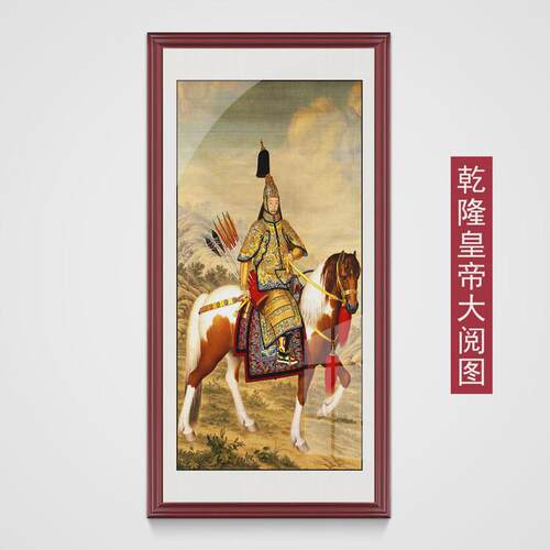 荷花大门墙松鹤延年入户玄关装饰正对挂画中式竖版八骏图传世名画