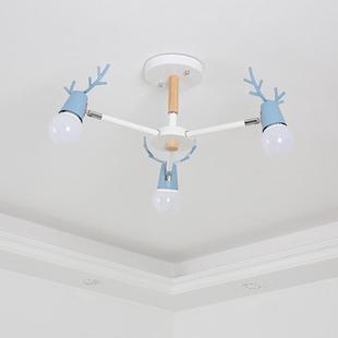 儿童房灯简约现代吸顶实木书房创意餐厅客厅灯鹿角北欧灯具卧室灯