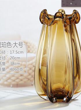 轻奢创意高档花朵厚重造型琉璃花瓶摆件客厅插花北欧现代简约水养