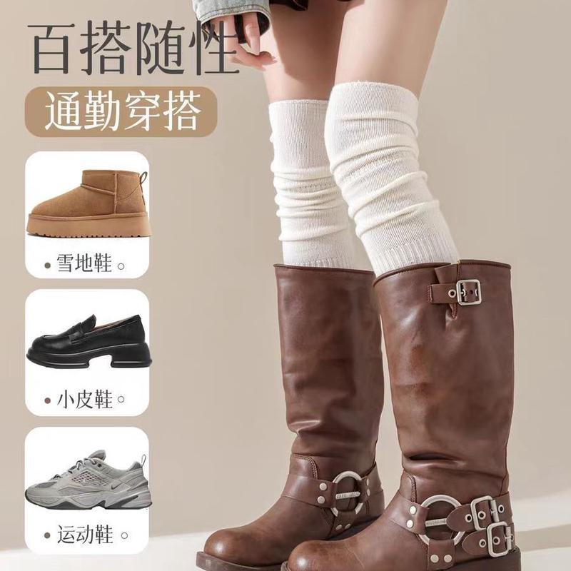 纯棉过膝袜子女秋季长筒白色长靴堆堆大腿袜孕妇护膝不掉筒长袜