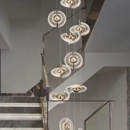 旋转楼梯吊灯欧式轻奢loft创意复式楼别墅现代公寓挑高楼梯长吊灯