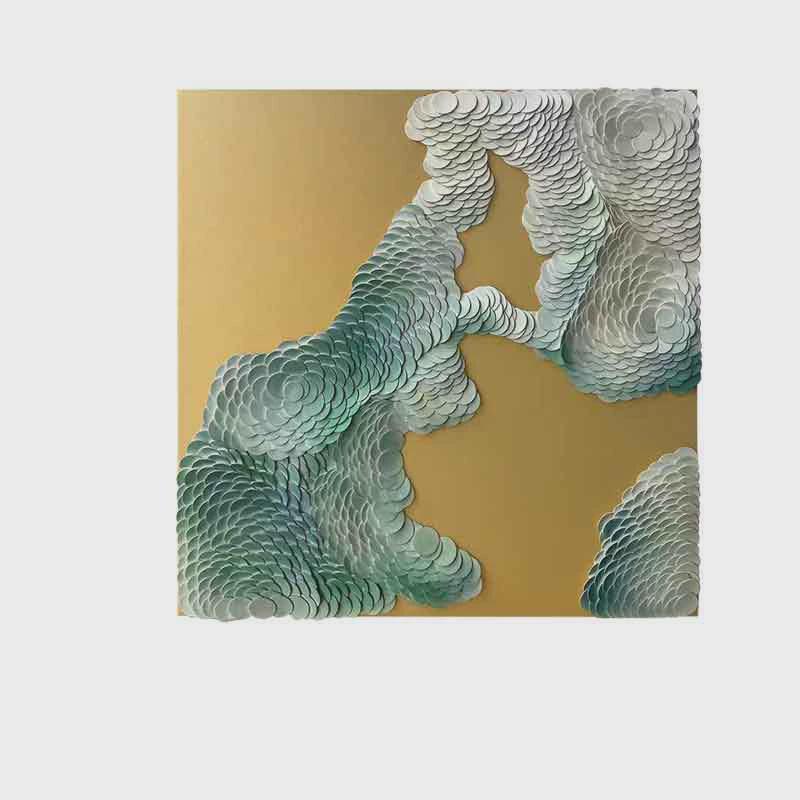 皮革立体鱼鳞实物画现代简约手绘别墅沙发背景墙壁挂画方形高端装