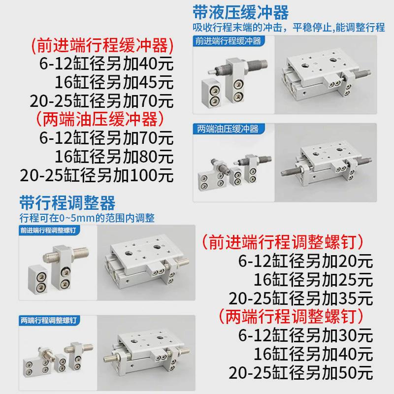 亚德客滑台气缸HLS6/8/12/16/20-10-30-40-50-75-100-S-A-B