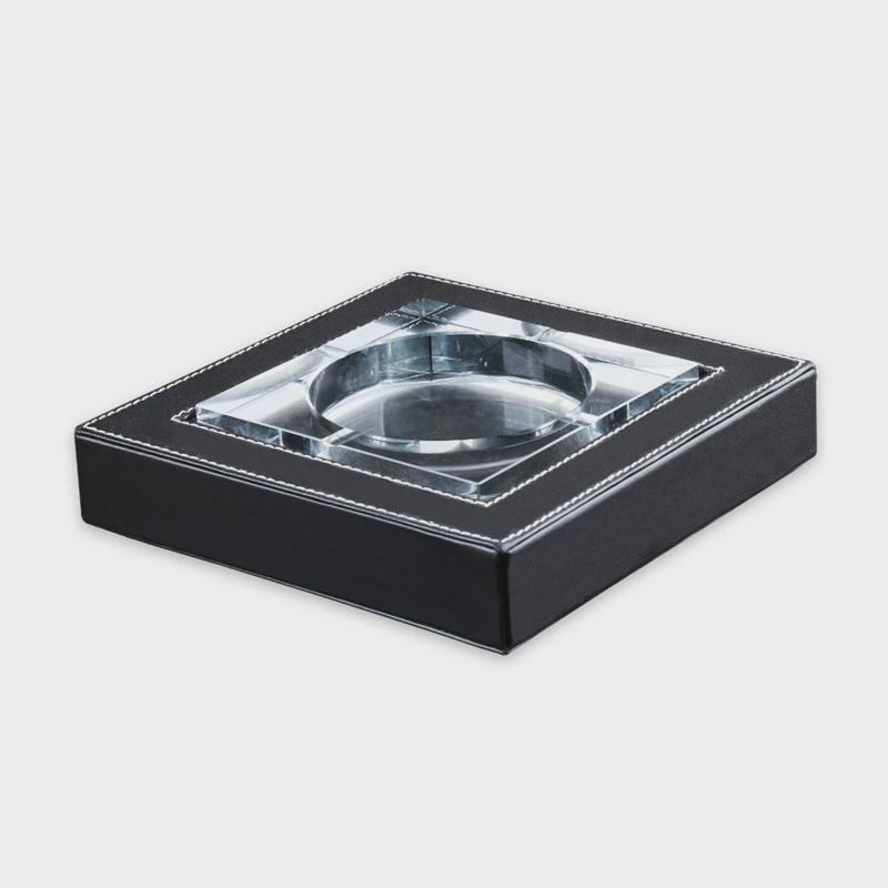 商务办公用品时尚烟灰缸可拆洗水晶缸创意礼品皮革烟灰缸19*19cm