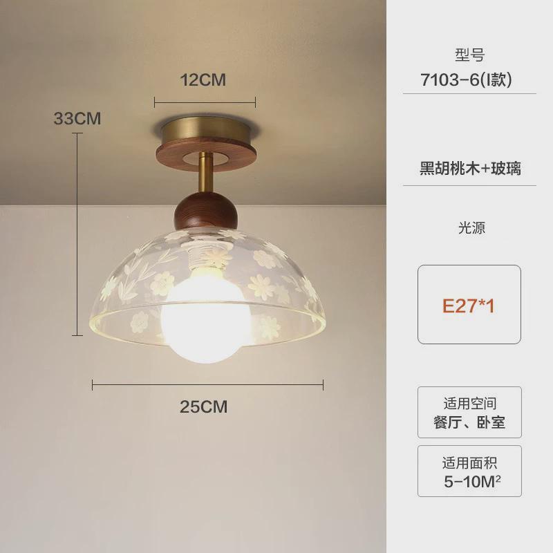 法式复古过道灯吸顶灯餐厅美式玄关黄家用胡桃木阳台铜色玻璃吊灯